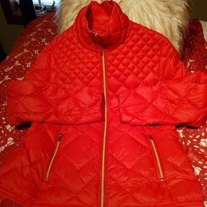 Red ultra lightweight down coat